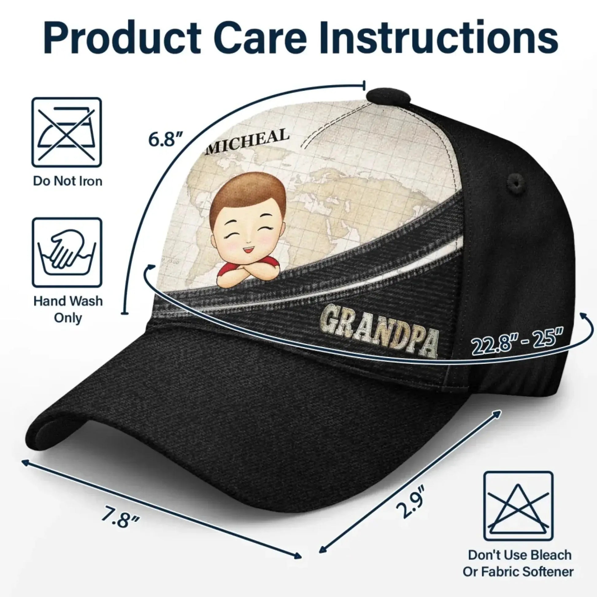Vintage Map "Papa" - Personalized Classic Cap - Design for Dad, Father, or Grandpa’s Special Day  Ezcustomize