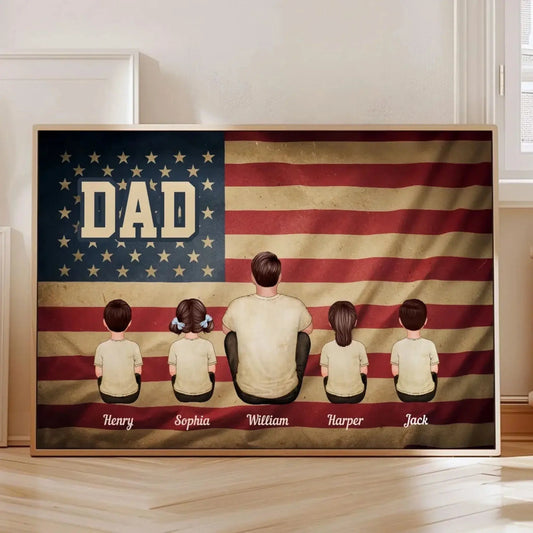 Vintage Retro Family Poster – Personalized Nation Flag Wall Art – Thoughtful Gift for Dad, Mom, or Loved Ones  Ezcustomize