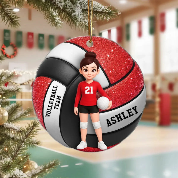Volleyball Boy & Girl 3D Effect – Personalized Acrylic Ornament – Custom Sports Christmas Gift for Daughter, Granddaughter, Niece