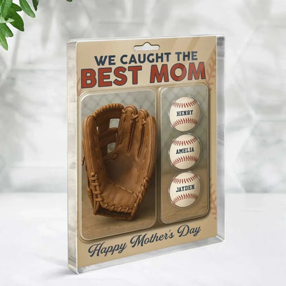 We Caught The Best Dad Baseball Plaque – Personalized Acrylic Block with Glove & Kids’ Figures – Father’s Day Gift for Dad or Grandpa  Ezcustomize