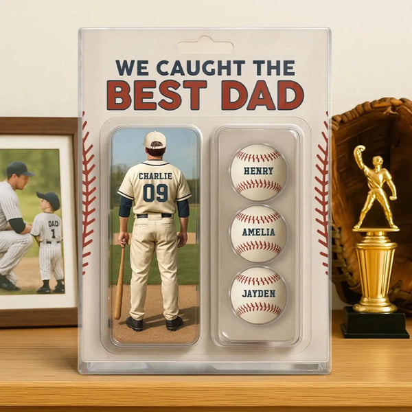 We Caught the Best Dad/Grandpa Baseball Figure – Personalized Acrylic Block Plaque – Custom Gift for Baseball-Loving Fathers & Grandpas