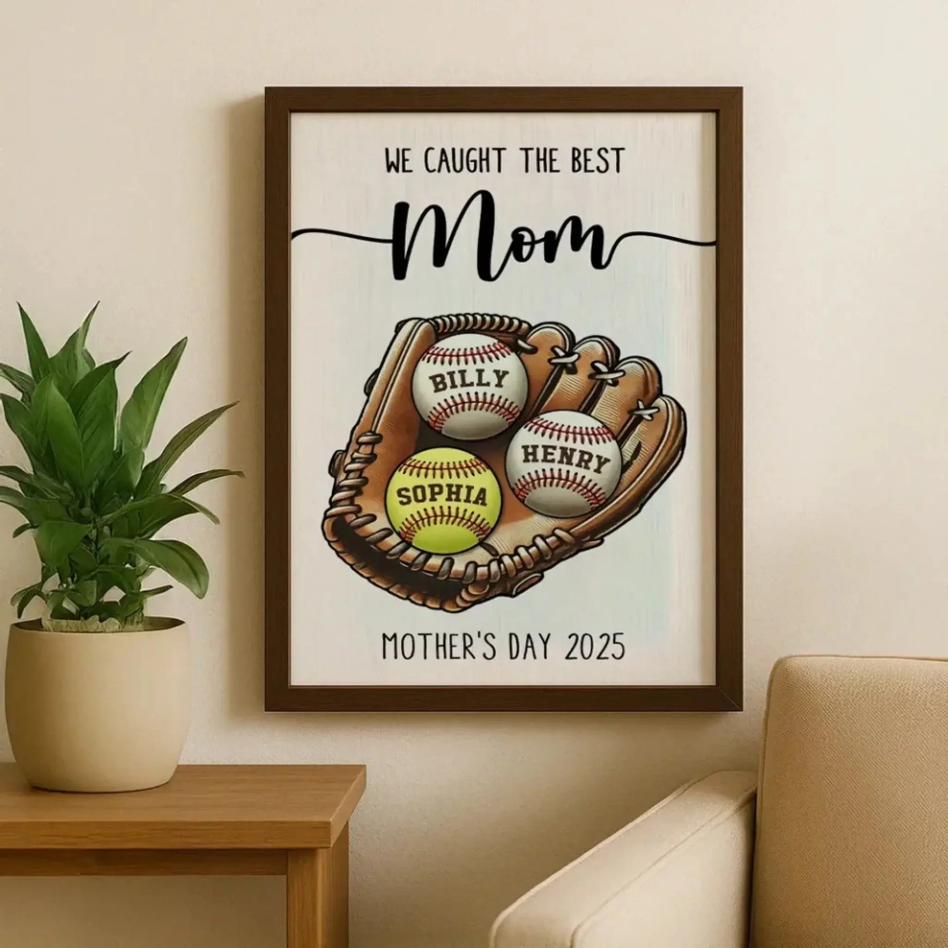 We Caught the Best Mom Art – Personalized Baseball/Softball Poster/Canvas – Custom Mother’s Day Gift from Kids or Husband  Ezcustomize