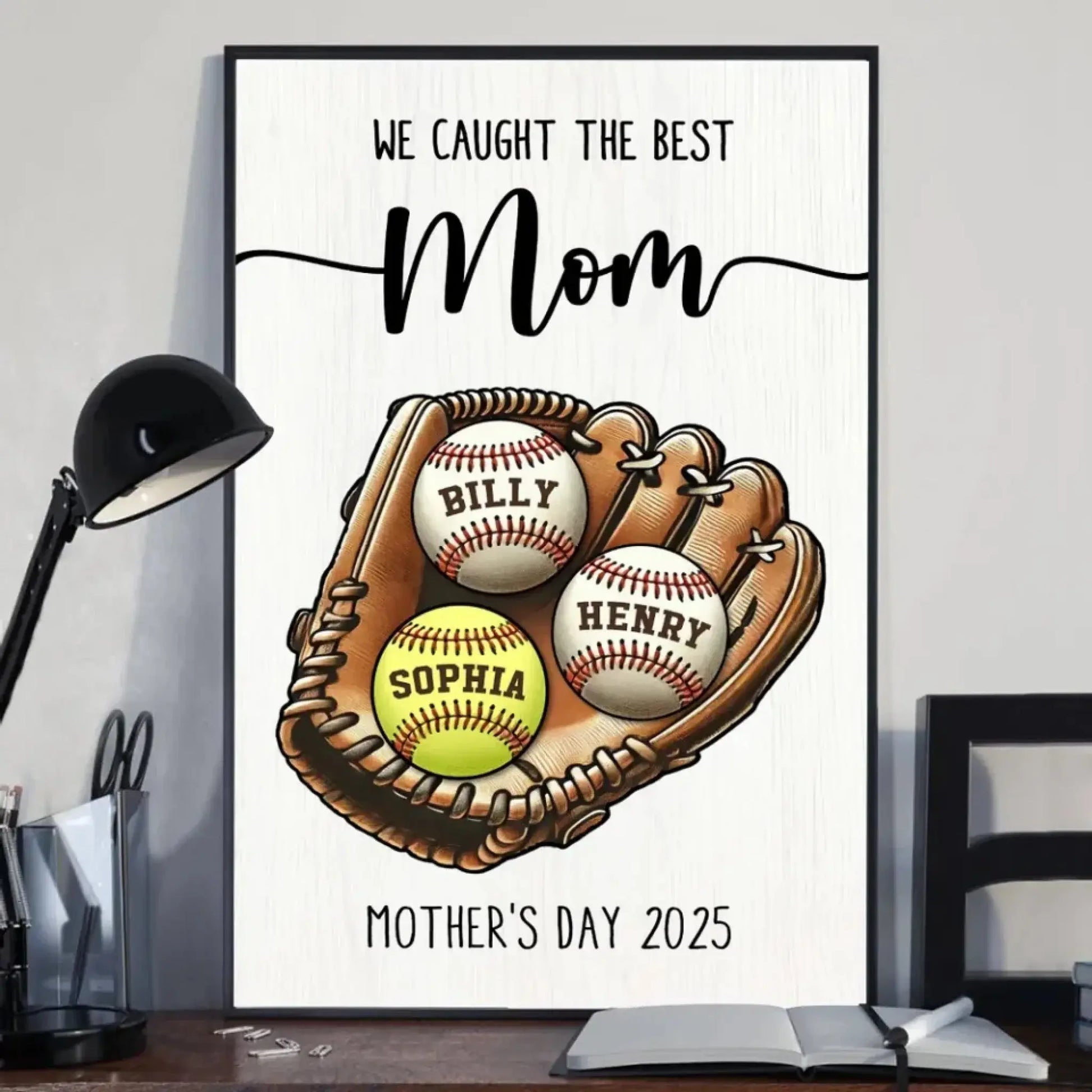 We Caught the Best Mom Art – Personalized Baseball/Softball Poster/Canvas – Custom Mother’s Day Gift from Kids or Husband  Ezcustomize