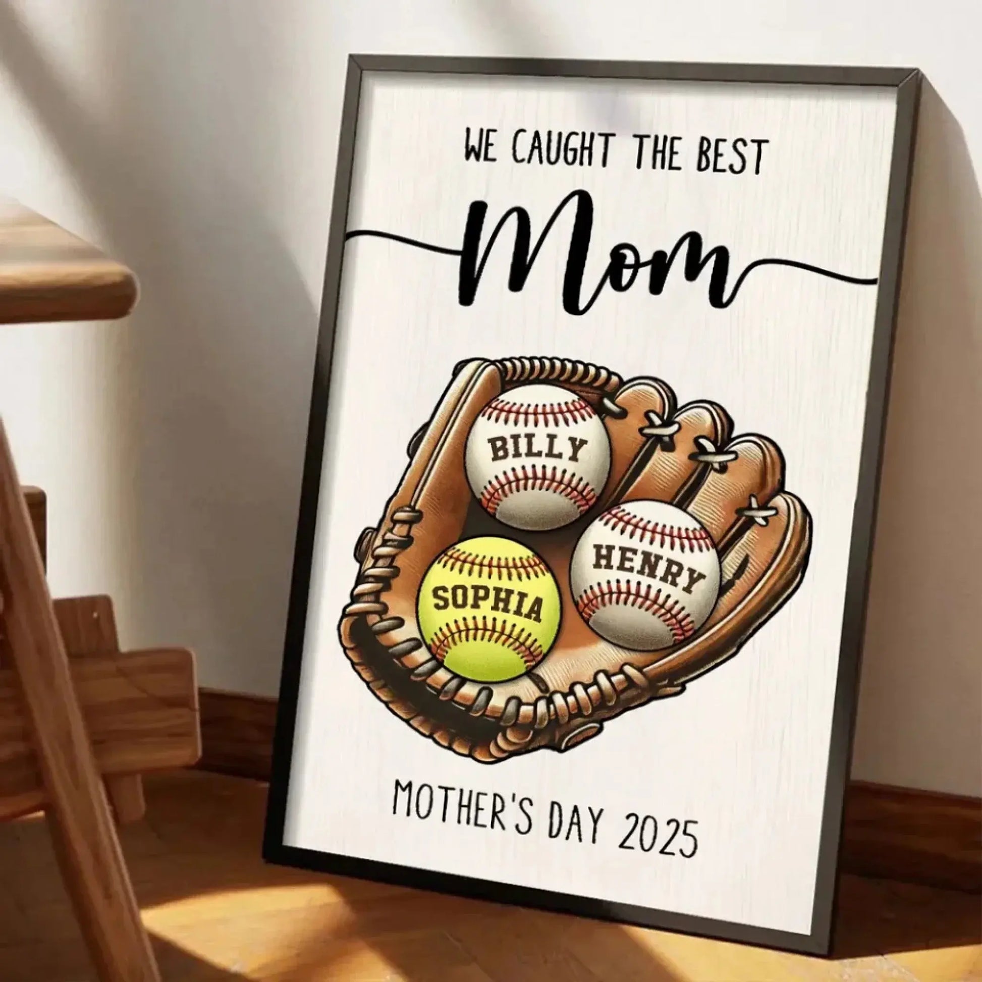 We Caught the Best Mom Art – Personalized Baseball/Softball Poster/Canvas – Custom Mother’s Day Gift from Kids or Husband  Ezcustomize