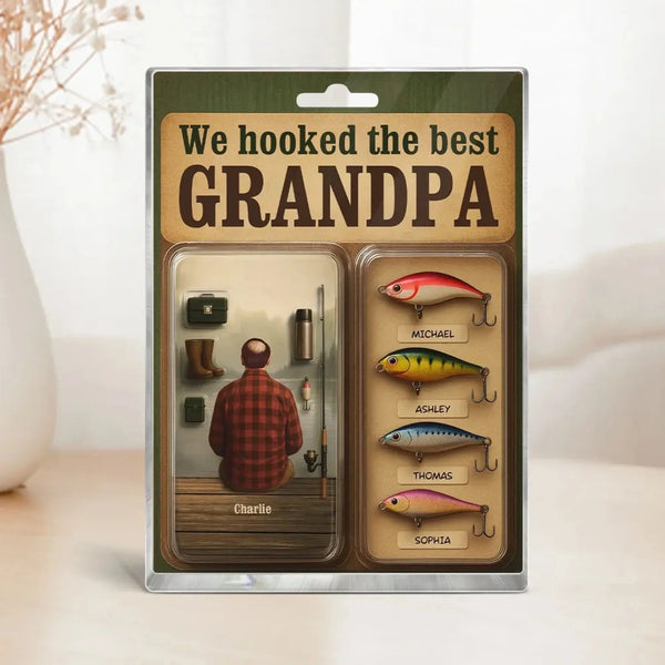 We Hooked the Best Dad or Grandpa – Personalized Acrylic Block Plaque – Realistic Figure Style Fishing Gift for Him