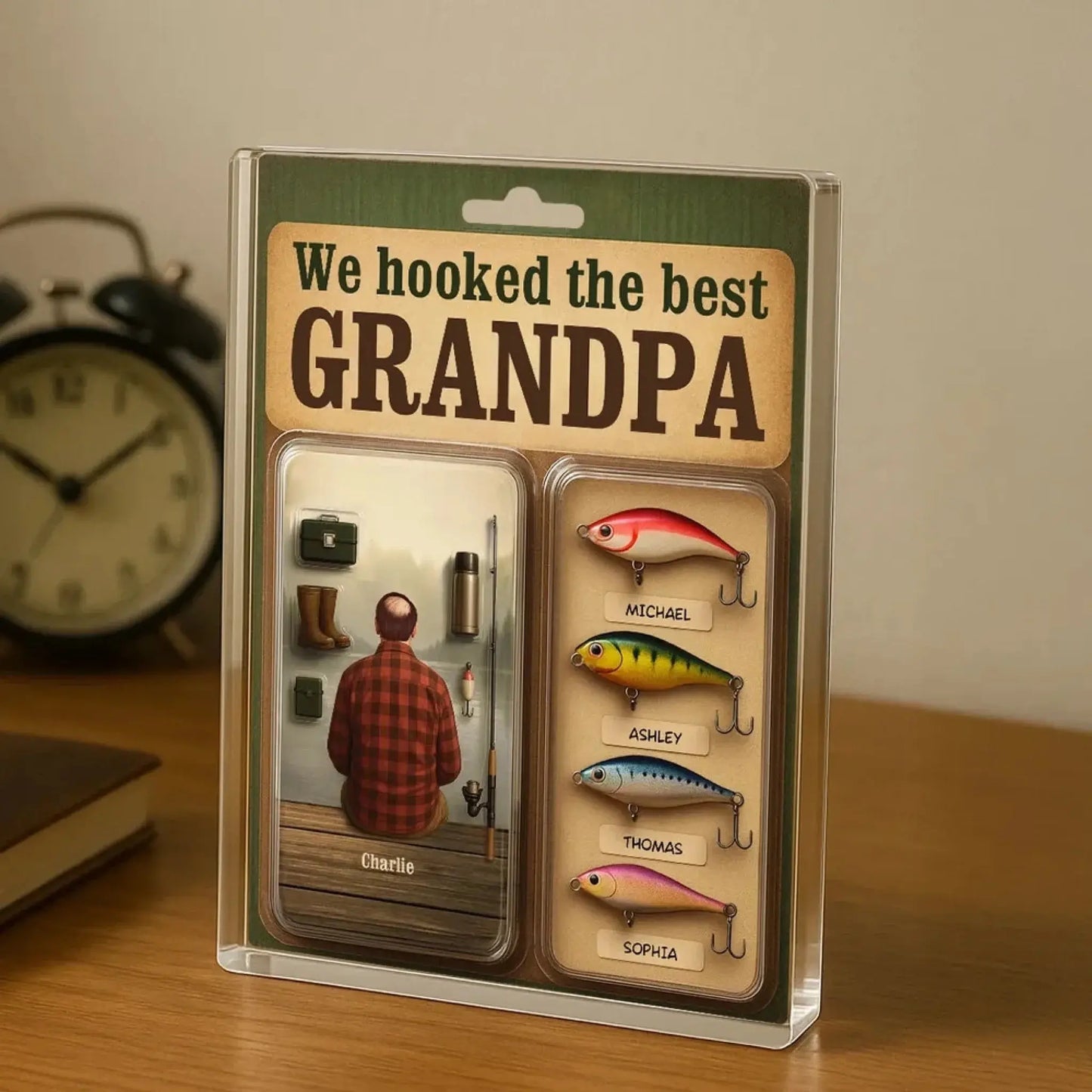 We Hooked the Best Dad or Grandpa – Personalized Acrylic Block Plaque – Realistic Figure Style Fishing Gift for Him  Ezcustomize