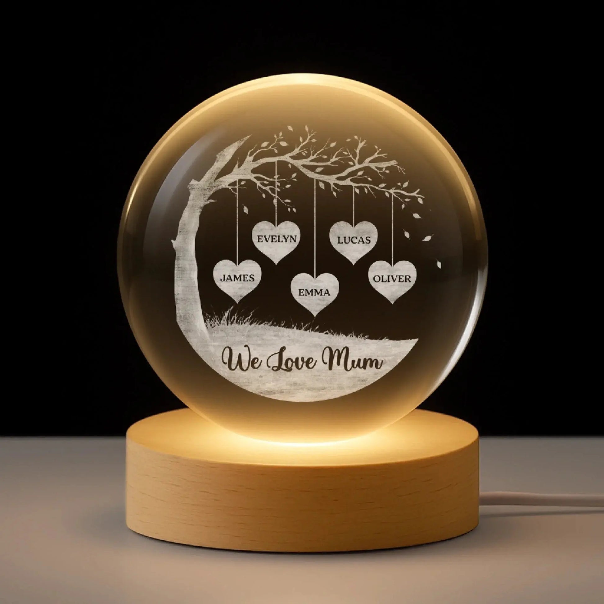 We Love Family Tree with Custom Names - Personalized Crystal Lamp - Gift for Mom, Mum, Mother, Grandmother, Nana, Dad, Grandpa  Ezcustomize