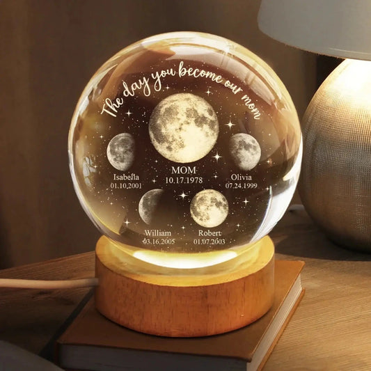 We Love You To The Moon And Back Custom Name Date Moon Phases - Personalized Crystal Ball Lamp/Night Light - Gift for Mom, Grandma, Mother, New Mom  Ezcustomize