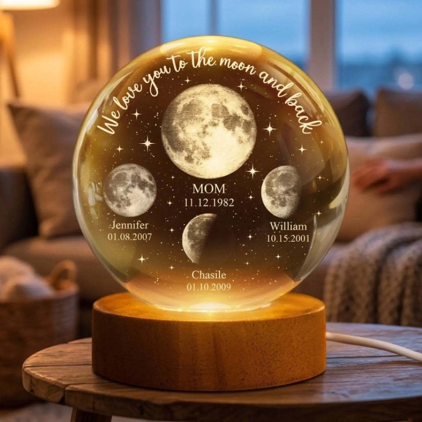 We Love You To The Moon And Back Custom Name Date Moon Phases - Personalized Crystal Ball Lamp/Night Light - Gift for Mom, Grandma, Mother, New Mom  Ezcustomize