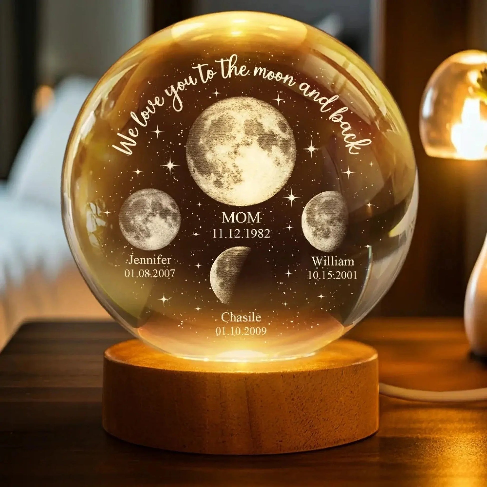 We Love You To The Moon And Back Custom Name Date Moon Phases - Personalized Crystal Ball Lamp/Night Light - Gift for Mom, Grandma, Mother, New Mom  Ezcustomize