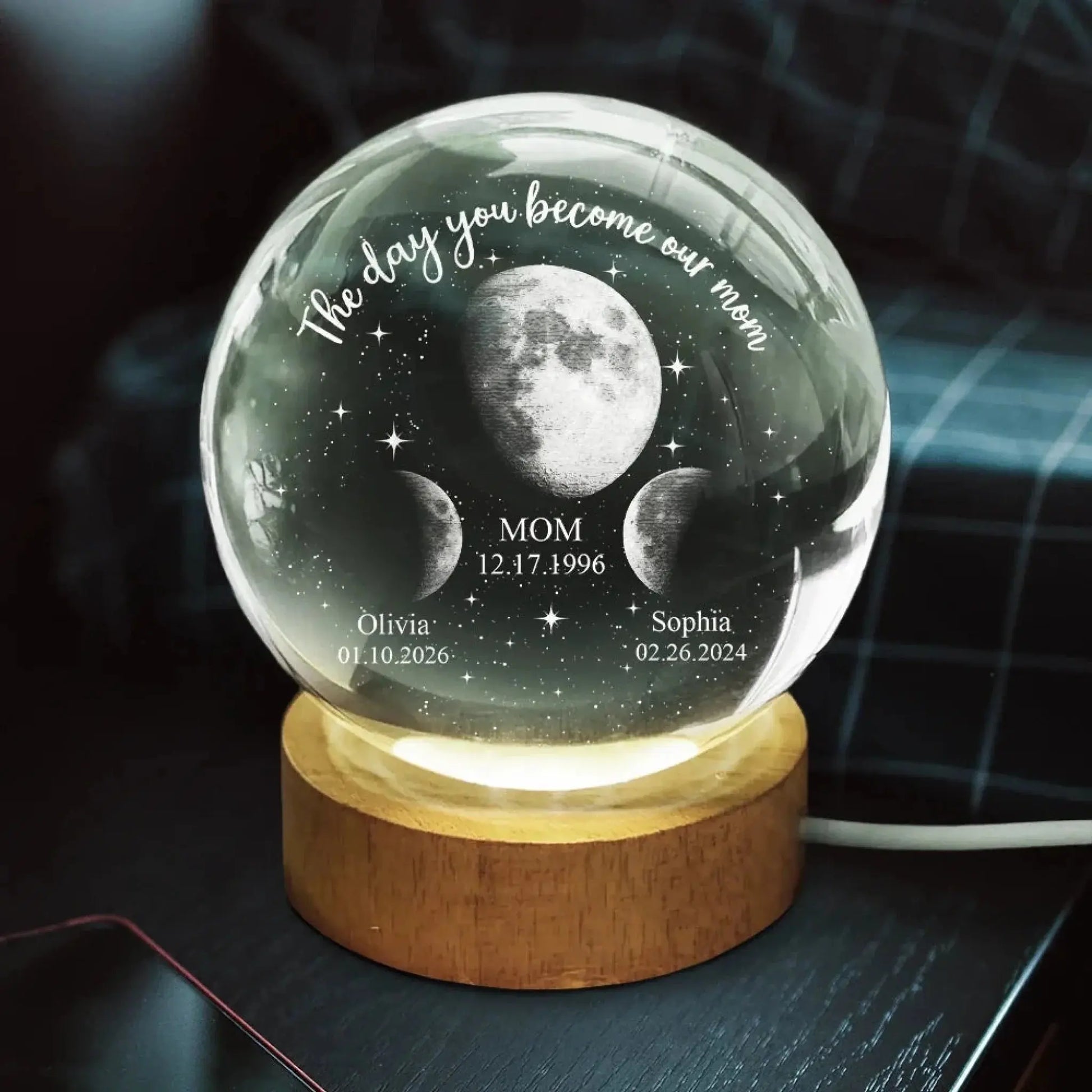 We Love You To The Moon And Back Custom Name Date Moon Phases - Personalized Crystal Ball Lamp/Night Light - Gift for Mom, Grandma, Mother, New Mom  Ezcustomize