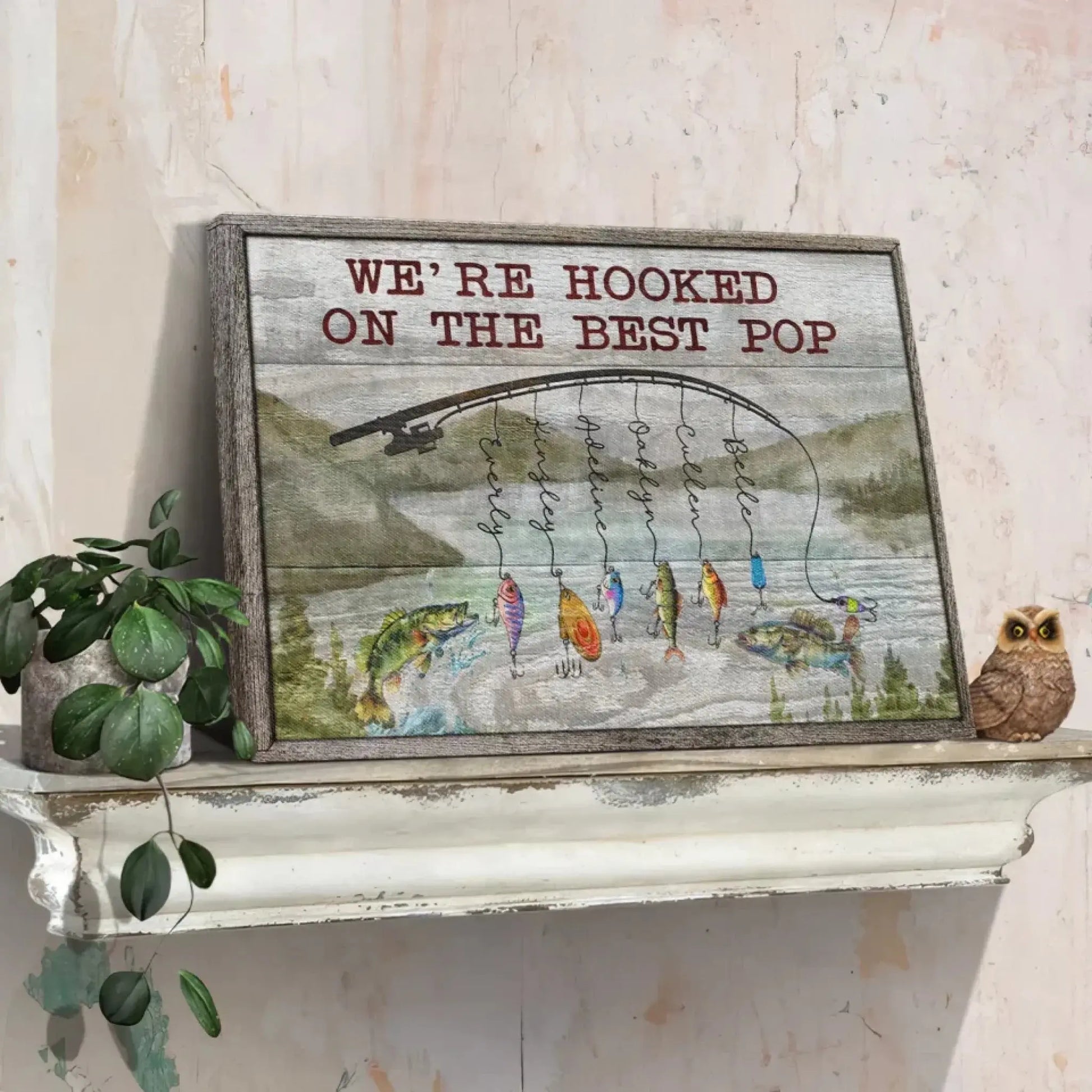 We’re Hooked on Daddy Fishing Art – Personalized Poster/Canvas – Custom Father’s Day Gift for Dad or Grandpa  Ezcustomize