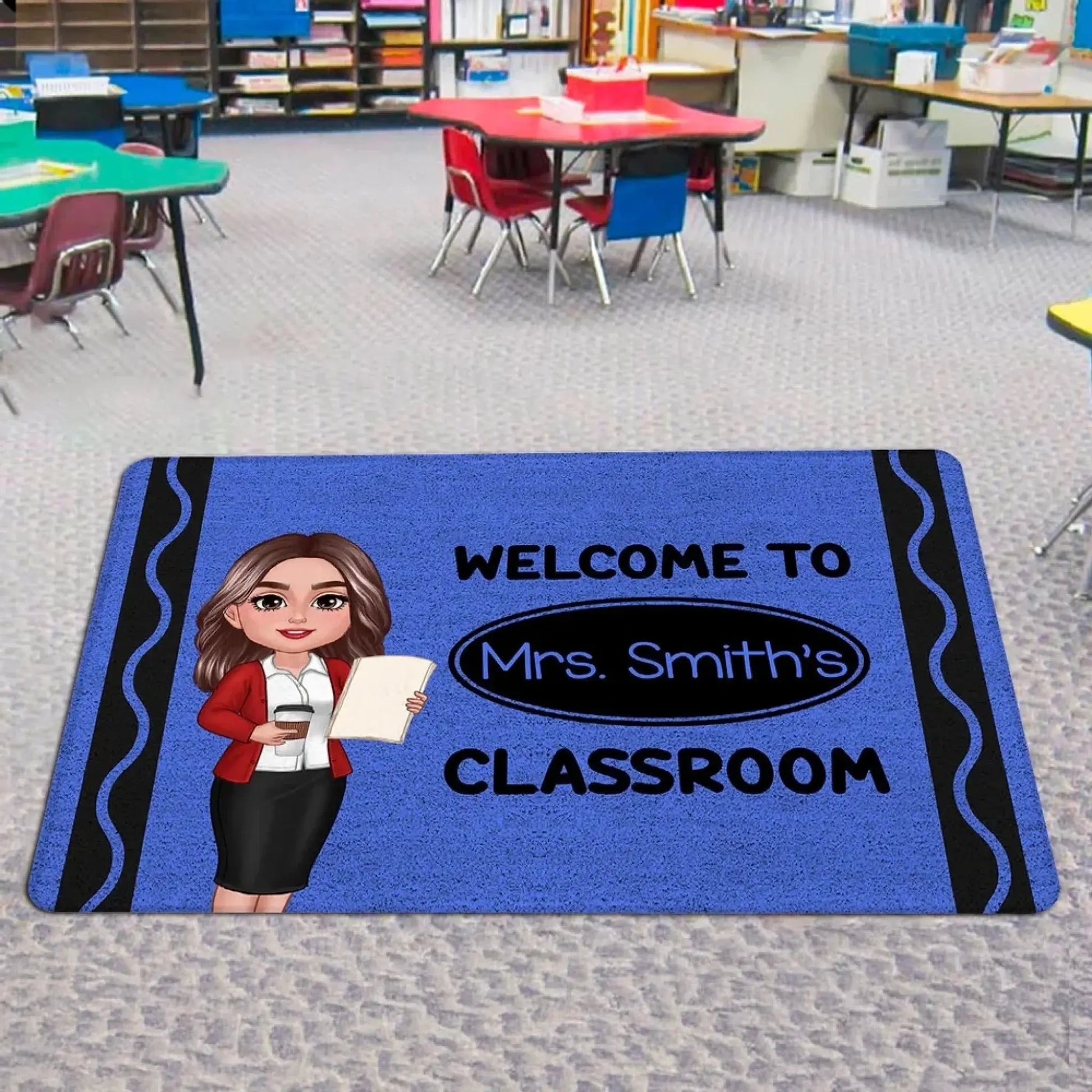 Welcome to Teacher’s Classroom Crayon Pattern – Personalized Doormat – Back-to-School Gift & Fun Classroom Decor for Teachers  Ezcustomize