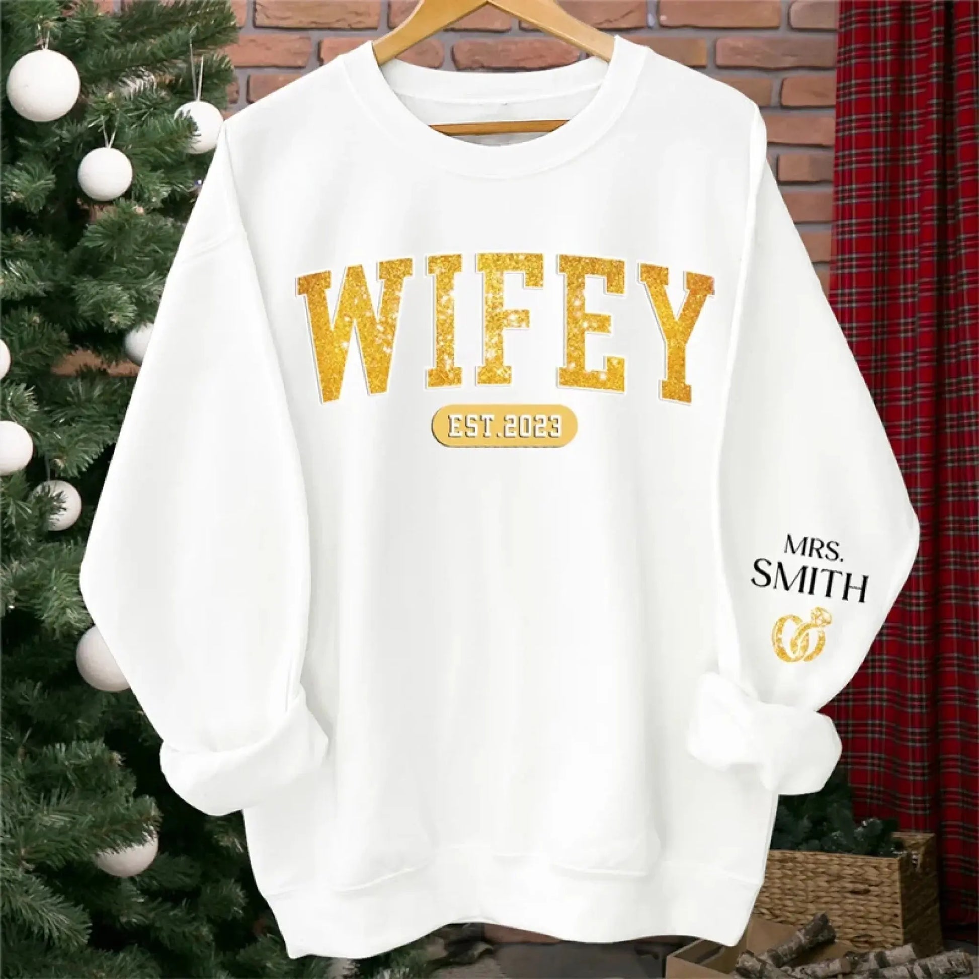 Wifey Est. Design on Sleeve – Custom Unisex Sweatshirt – Personalized Anniversary & Wedding Gift for Husband, Wife, Him & Her  Ezcustomize
