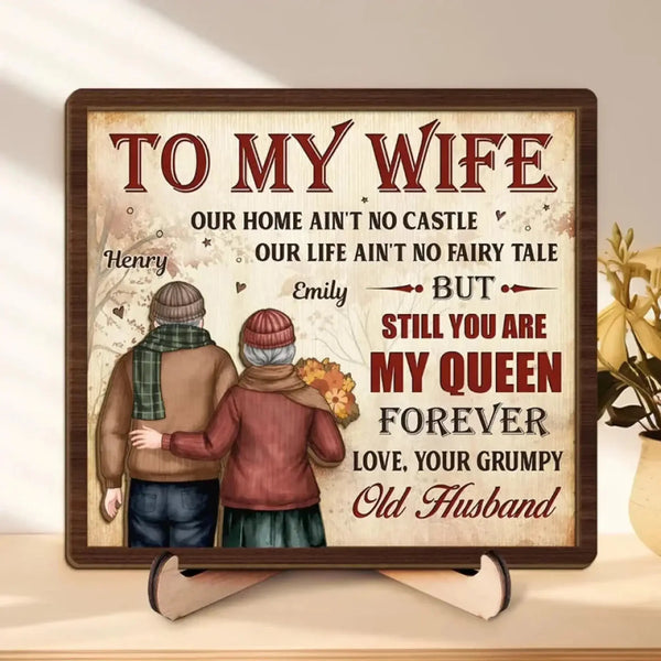 You Are My Queen Forever – Personalized 2-Layered Wooden Plaque with Stand, Custom Anniversary Gift for Husband & Wife