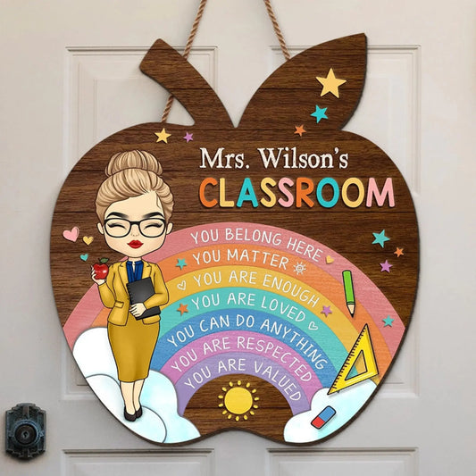 You Belong Here - Teacher Personalized Custom Shaped Home Decor Wood Sign - House Warming Gift For Teacher, Back To School  Ezcustomize