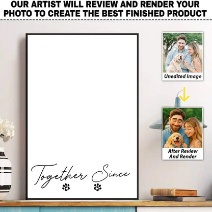 You & Me And The Dog Cartoon Portrait – Personalized Couple & Pet Photo Poster or Canvas  Ezcustomize