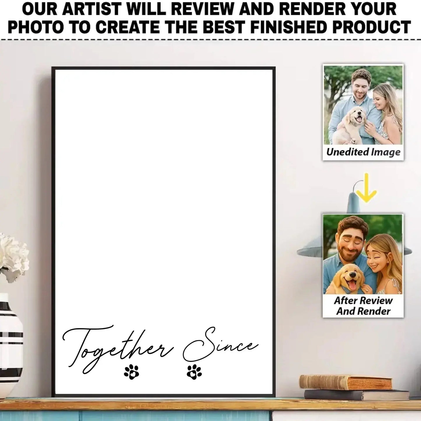 You & Me And The Dog Custom Cartoon Portrait – Personalized Couple & Pet Photo Poster or Canvas, Family Pet Gift  Ezcustomize