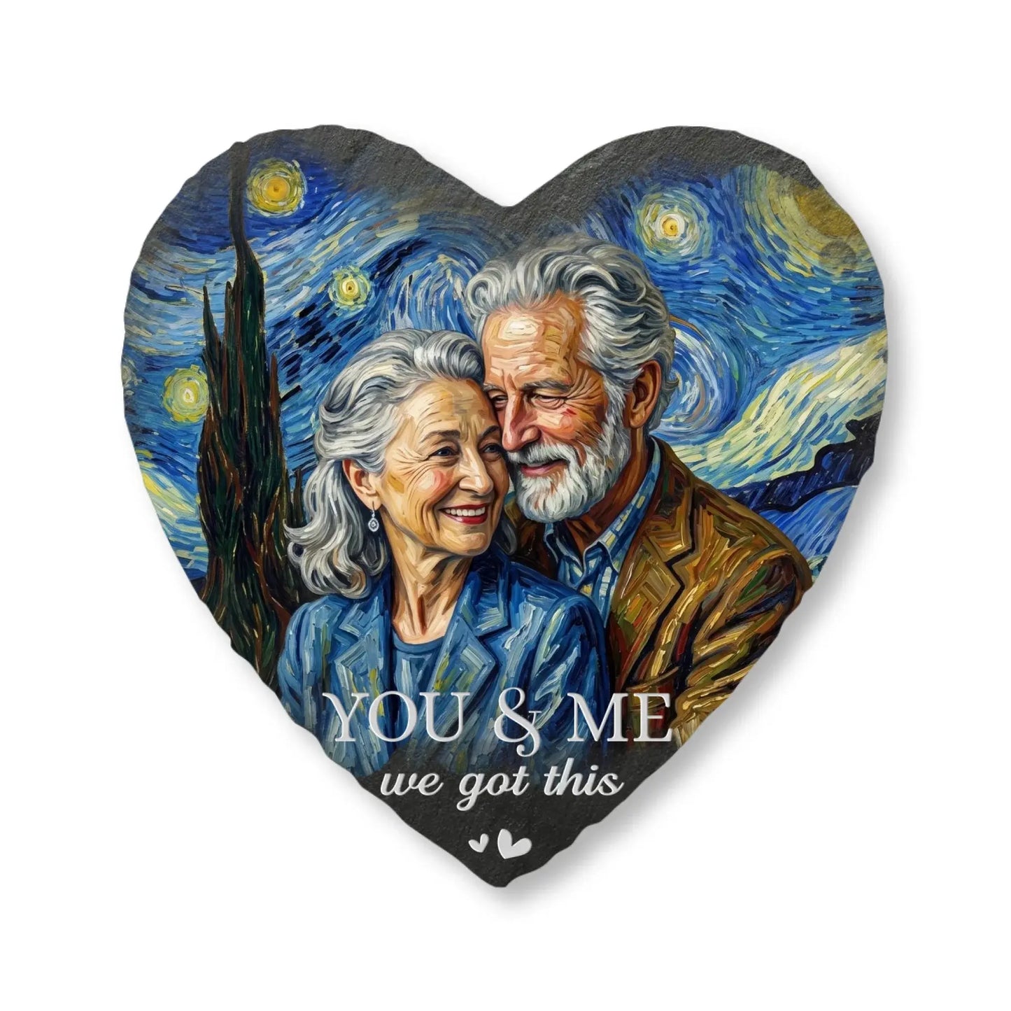 You & Me We Got This Custom Photo Starry Night Style - Personalized Heart Shaped Stone - Gift for Husband, Wife, Couples, Soulmate