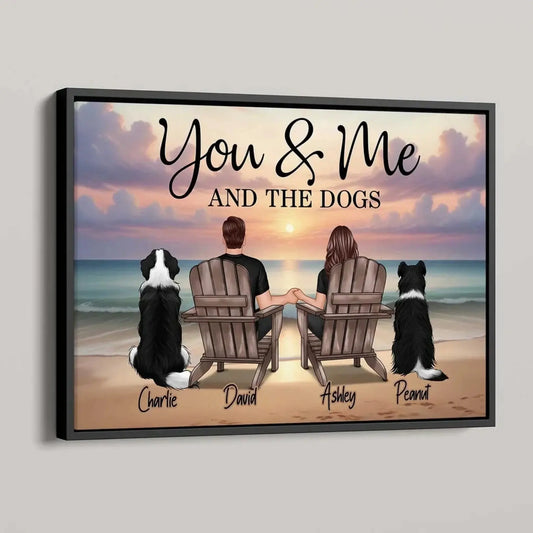 You, Me and The Dogs – Custom Beach Poster with Pets and Couple Names, Personalized Romantic Gift for Pet Lovers, Anniversary, or Home Decor  Ezcustomize