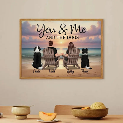 You, Me and The Dogs – Custom Beach Poster with Pets and Couple Names, Personalized Romantic Gift for Pet Lovers, Anniversary, or Home Decor  Ezcustomize