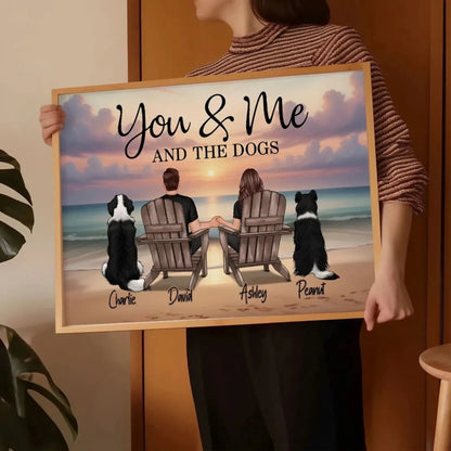 You, Me and The Dogs – Custom Beach Poster with Pets and Couple Names, Personalized Romantic Gift for Pet Lovers, Anniversary, or Home Decor  Ezcustomize