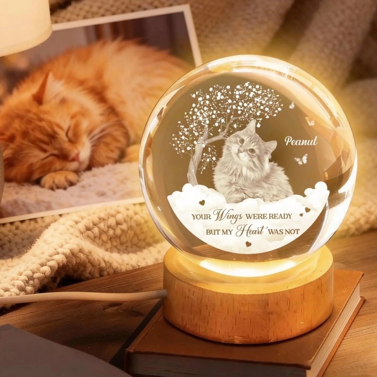 Your Wings Were Ready But Our Hearts Were Not - Personalized Crystal Ball Lamp - Gift for Dog Lovers, Cat Lovers, Grieving Pet Owners  Ezcustomize