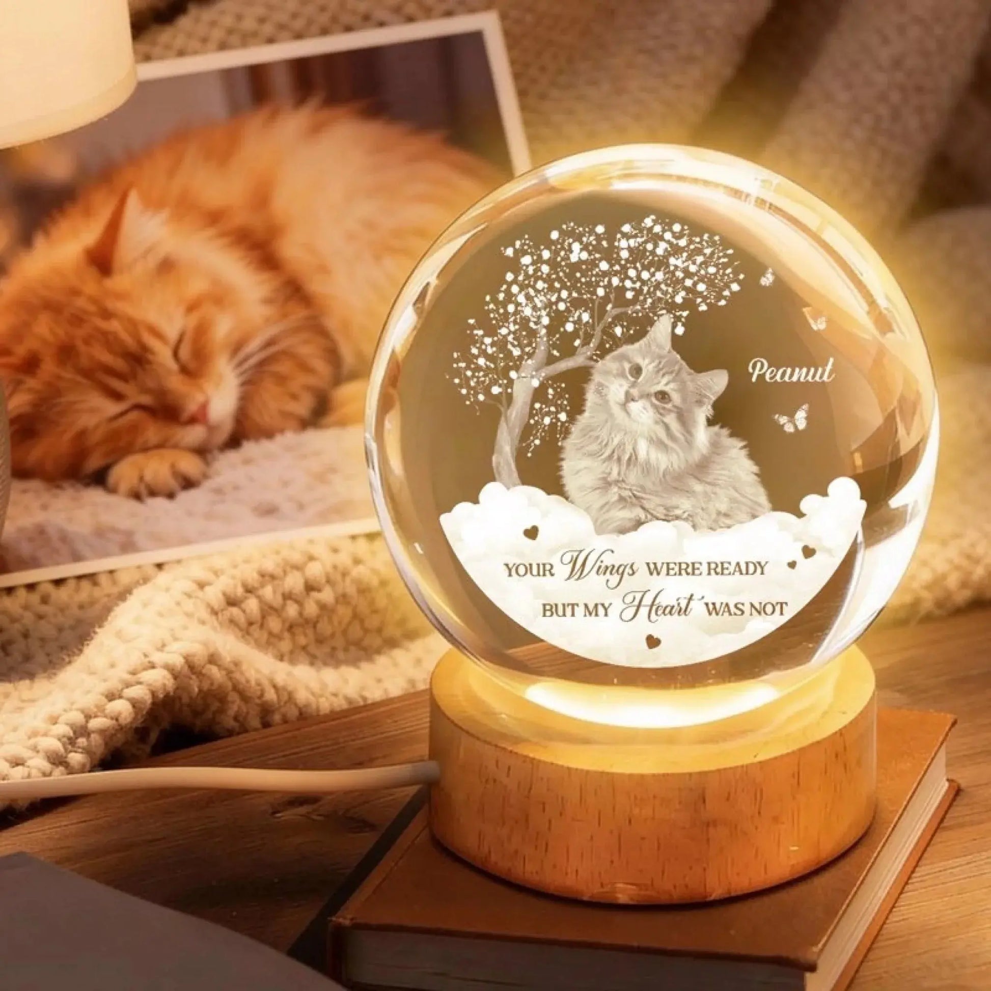 Your Wings Were Ready But Our Hearts Were Not - Personalized Crystal Ball Lamp - Gift for Dog Lovers, Cat Lovers, Grieving Pet Owners  Ezcustomize