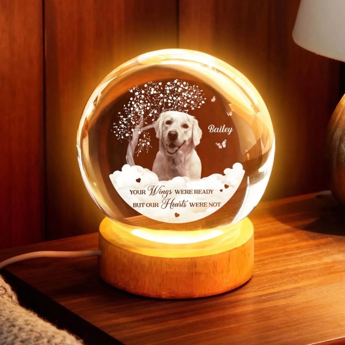 Your Wings Were Ready But Our Hearts Were Not - Personalized Crystal Ball Lamp - Gift for Dog Lovers, Cat Lovers, Grieving Pet Owners  Ezcustomize